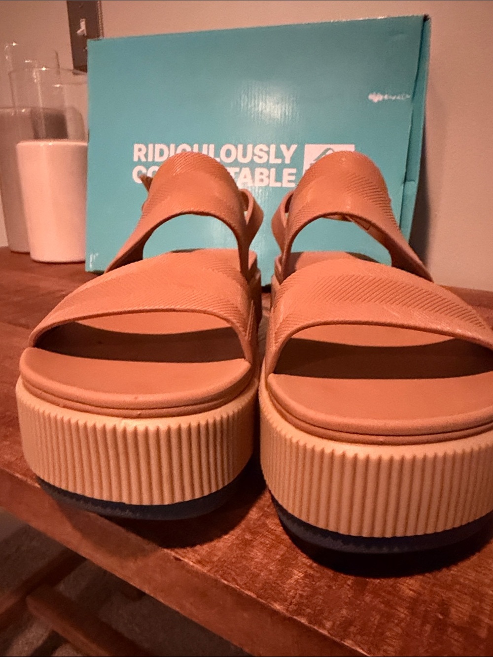 Reef Water Vista Higher Women’s Tan/Navy Platform Slingback Sandals - Picture 3 of 7